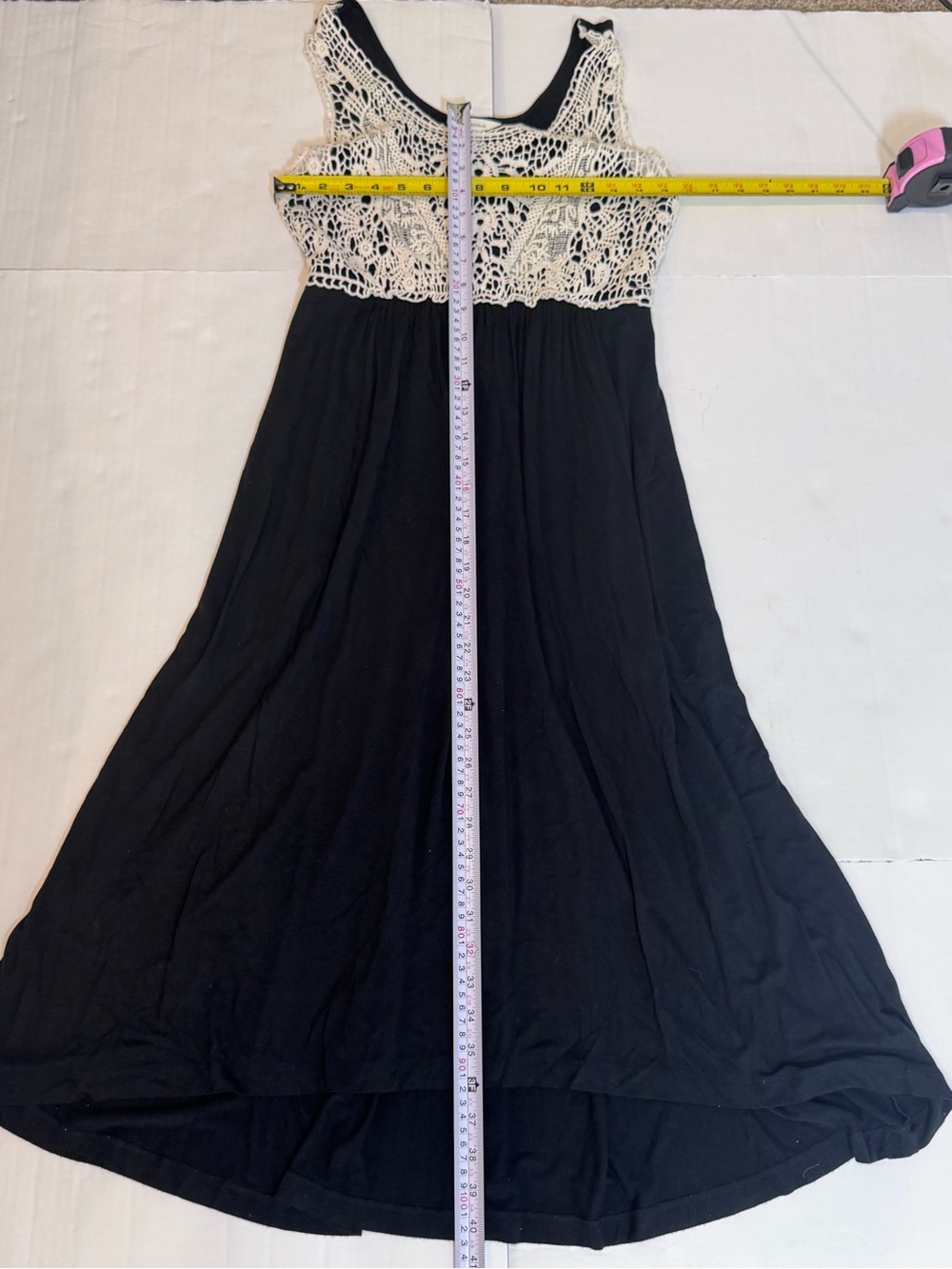 Soma Crochet Lace Maxi Dress M Black Ivory Boho Resort Beach Pockets Stretch - Picture 8 of 9
